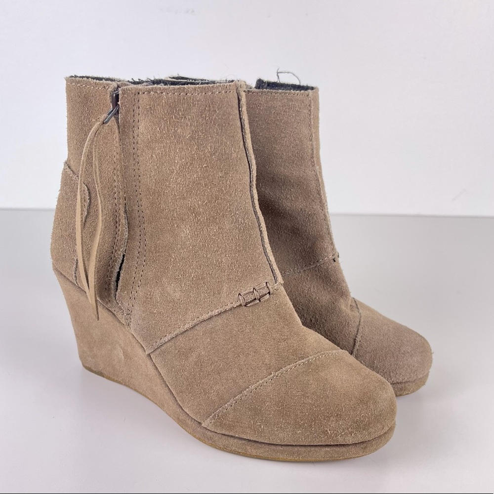 COPY - Toms Taupe Desert Wedge Ankle Booties Suede Boots